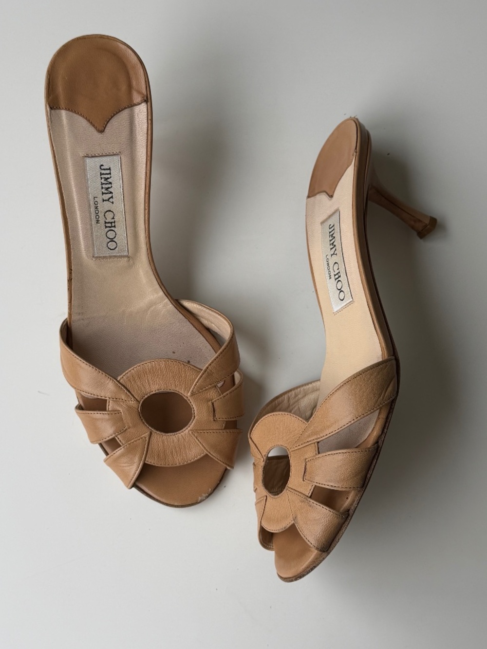 Vintage Jimmy Choo Nude Leather Slides, IT 38.5, approx. US 8-8.5